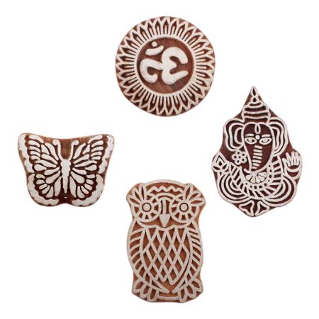 Set of 4 Piece New Mix Wooden Printing Block